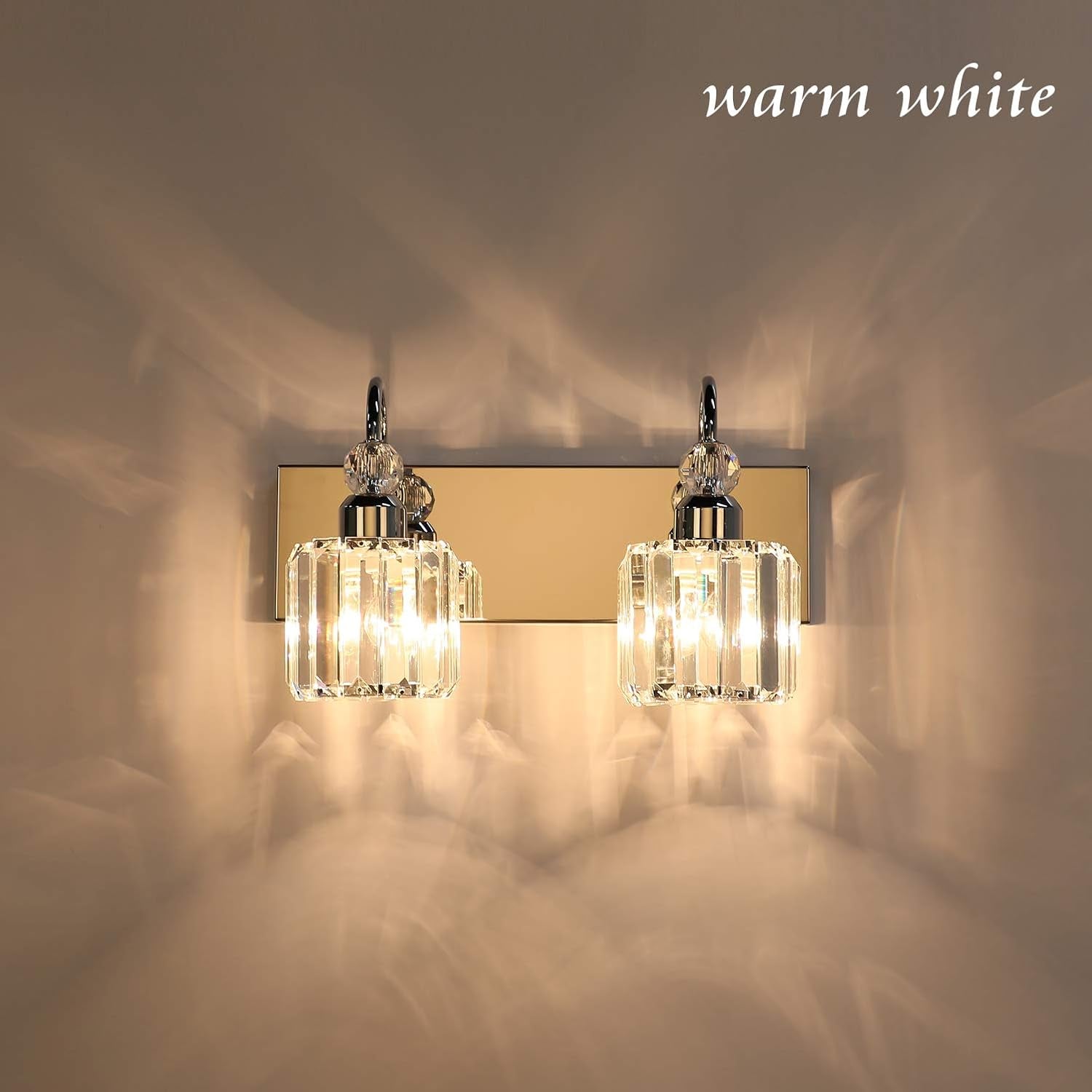 Modern Bathroom Vanity Light - 2-Light Crystal Wall Fixture for Bathroom