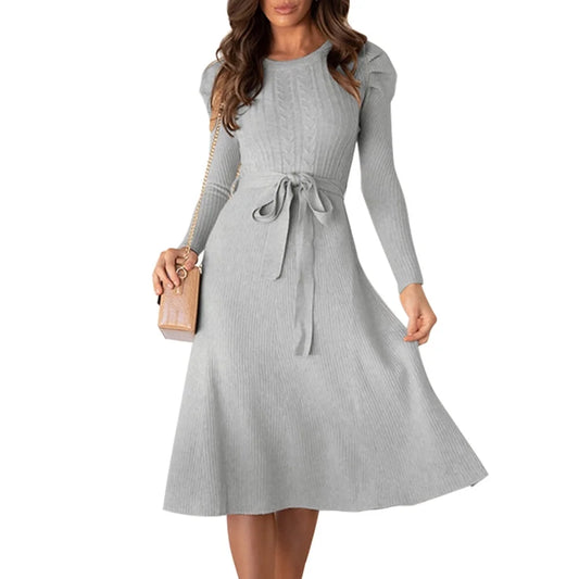 Fall Winter Womens Dresses Sweater Long Puff Sleeve Maxi Dresses Ruffle Swing Dresses Wedding Guest Dresses