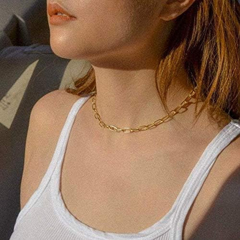 Layered Gold Necklaces for Women - 14K Gold Plated Silver Rose Gold Paperclip Chain Necklace Initial Necklaces for Women Toggle Clasp Layered Necklace Jewelry