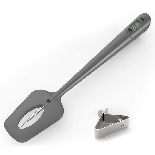 Candy Thermometer Spatula with Pot Clip – Silicon Grey Chocolate Spatula with Thermometer Built In,Candy Thermometer,Thermometer Spoon for Chocolate, Candy,Creams,Sauces,Jams Meat Cooking