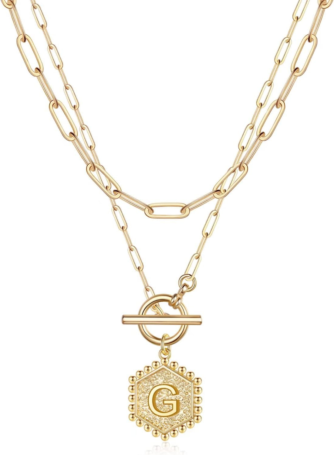 Layered Gold Necklaces for Women - 14K Gold Plated Silver Rose Gold Paperclip Chain Necklace Initial Necklaces for Women Toggle Clasp Layered Necklace Jewelry
