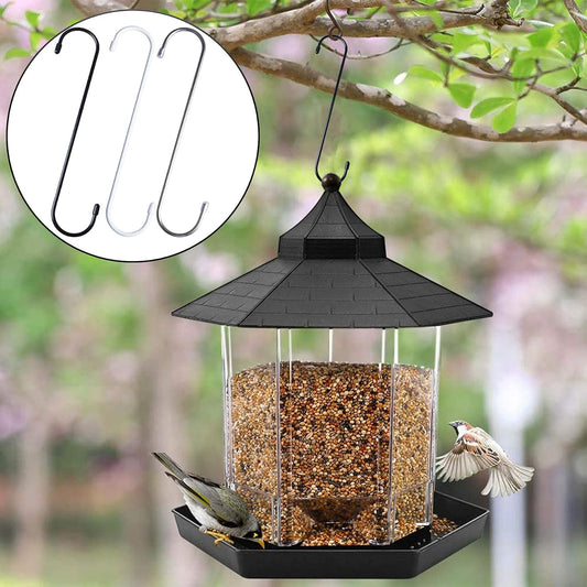 6 Pack 10 Inch Extra Long Heavy Duty S Hooks for Hanging Plant, Closet, Flower, Basket, Garden, Patio, Bird Feeder (Black)