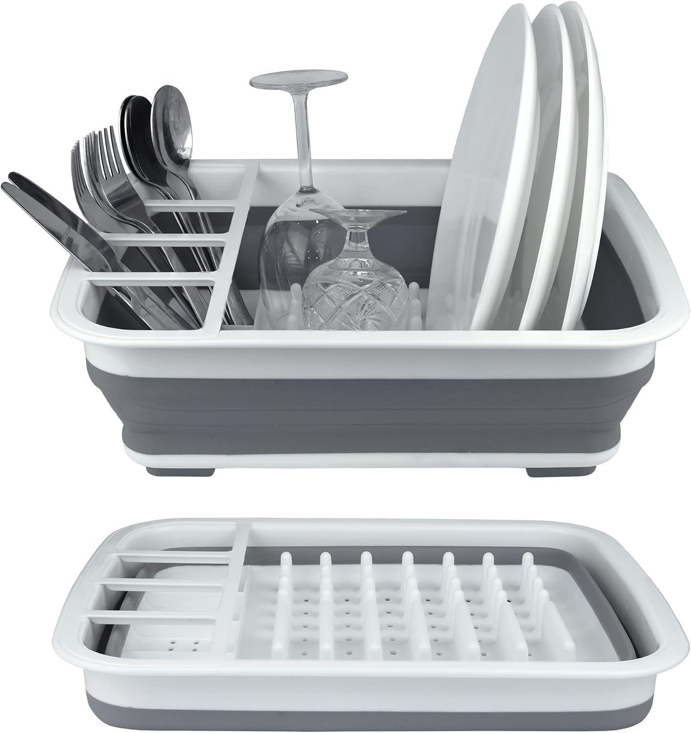 BNYD Plastic Collapsible Dish Drying Rack, Foldable Dinnerware Drainer Organizer