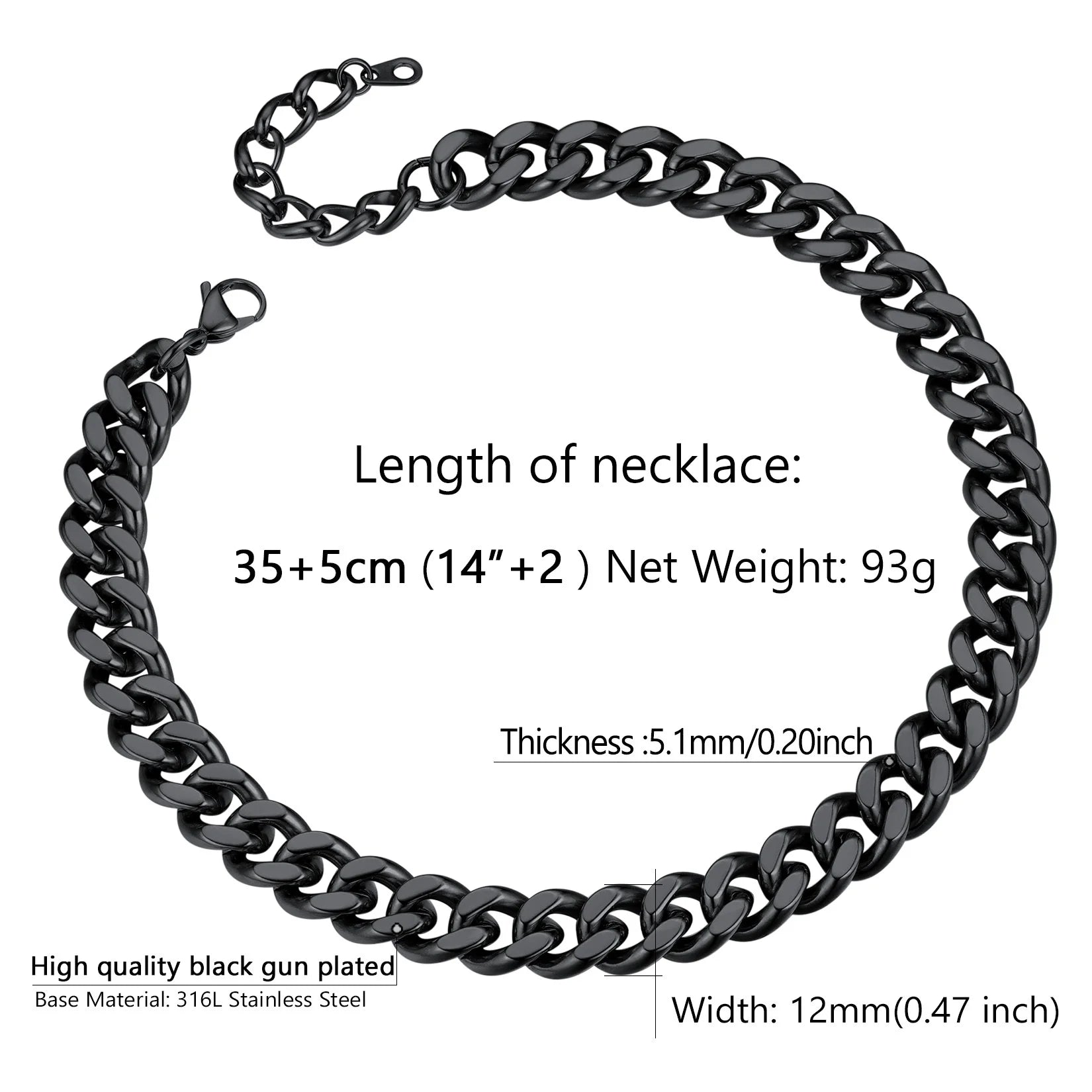 Black Chain 12Mm 14 Inch Choker for Women Black Chain Necklace Large Chain Choker