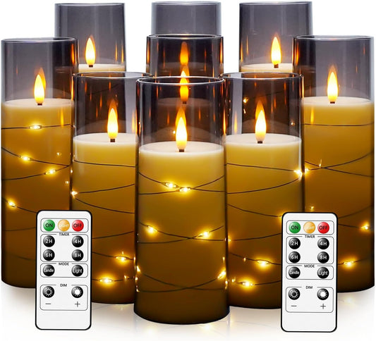 Flameless LED Candles with Timer 9 Pc Flickering Flameless Candles for Romantic