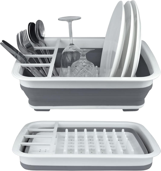 BNYD Plastic Collapsible Dish Drying Rack, Foldable Dinnerware Drainer Organizer