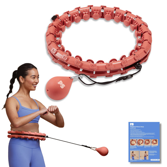 Weighted Fitness Hoop, Coral, Adjustable Diameter, One Hoop and Weight Attachment