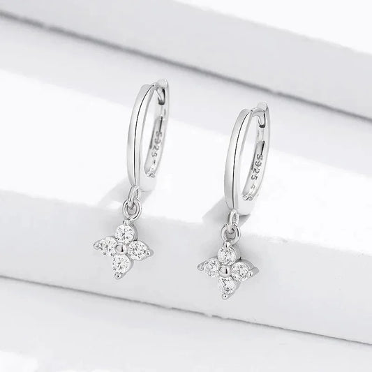 925 Silver Needle Zircon Four Leaf Hoop Earrings for Women Girls Fashion Huggies Party Wedding Jewelry Gift