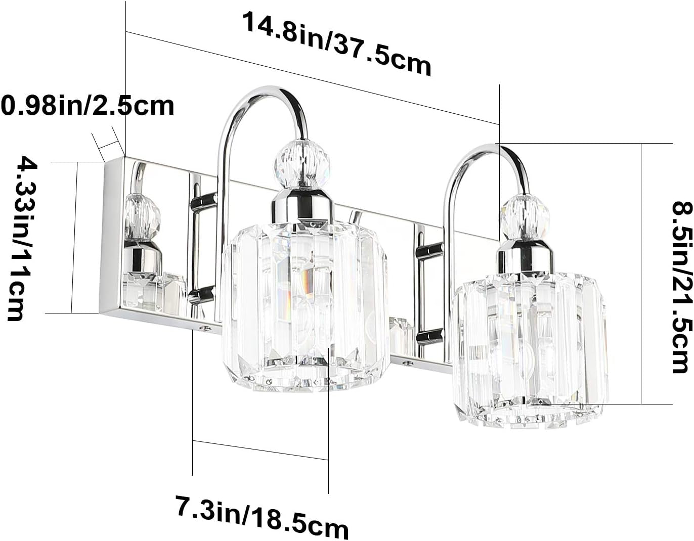 Modern Bathroom Vanity Light - 2-Light Crystal Wall Fixture for Bathroom