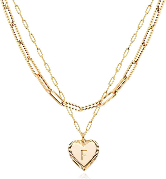 Gold Heart Necklace for Women Layered Initial Pendant Necklace Paperclip Gold Chain Aesthetic Jewelry Personalized 14K Gold Plated Necklaces