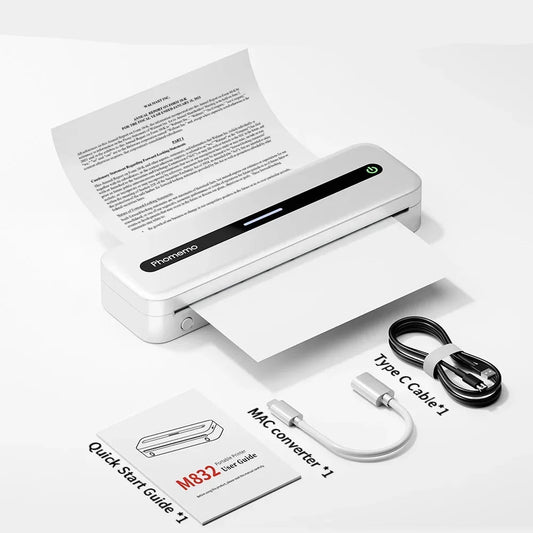 M832 Portable Printer Bluetooth Thermal Tattoo Printer Inkless Support 50/80/110/Letter/A4/A5 Thermal Paper for Mobile