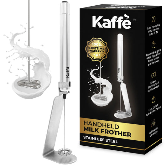 Handheld Milk Frother W/ Stand, Battery Operated, Stainless Steel