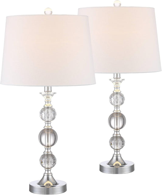 Solange 25" High Modern Glam Luxury Table Lamps Set of 2 Silver Finish Stacked Crystal White Shade Living Room Bedroom Bedside Nightstand House Office Home Reading Kitchen Entryway