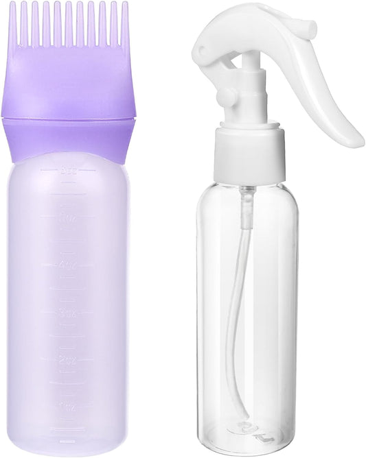 Root Comb Applicator Bottle & Continuous Hair Spray Bottle, Purple Hair Oil Applicator Oiling Bottles with Graduated Scale, Hair Root Comb Color Bottles for Hair Dye, Styling for Hair Dye