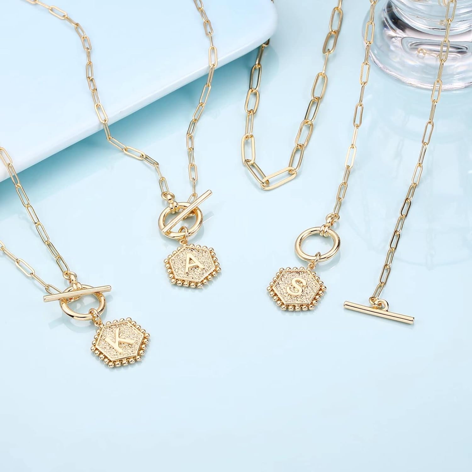 Layered Gold Necklaces for Women - 14K Gold Plated Silver Rose Gold Paperclip Chain Necklace Initial Necklaces for Women Toggle Clasp Layered Necklace Jewelry