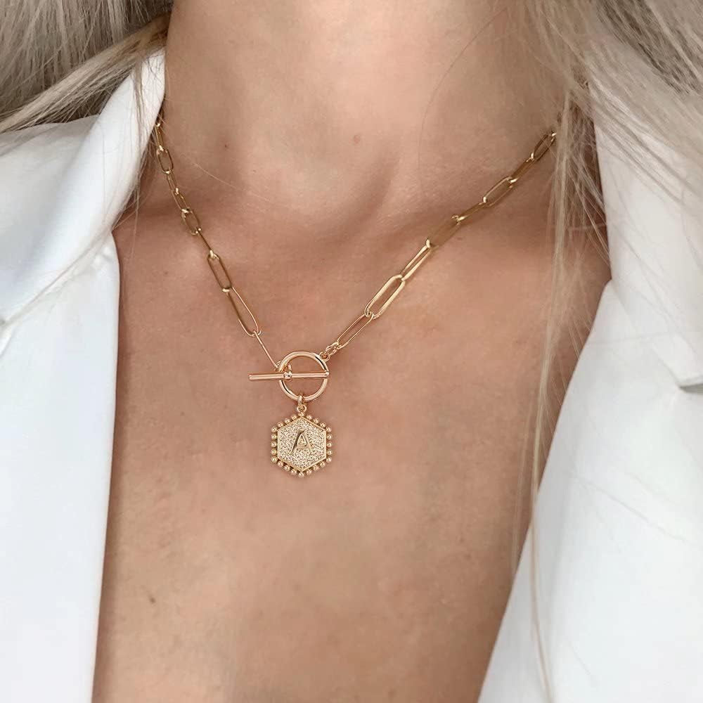 Layered Gold Necklaces for Women - 14K Gold Plated Silver Rose Gold Paperclip Chain Necklace Initial Necklaces for Women Toggle Clasp Layered Necklace Jewelry