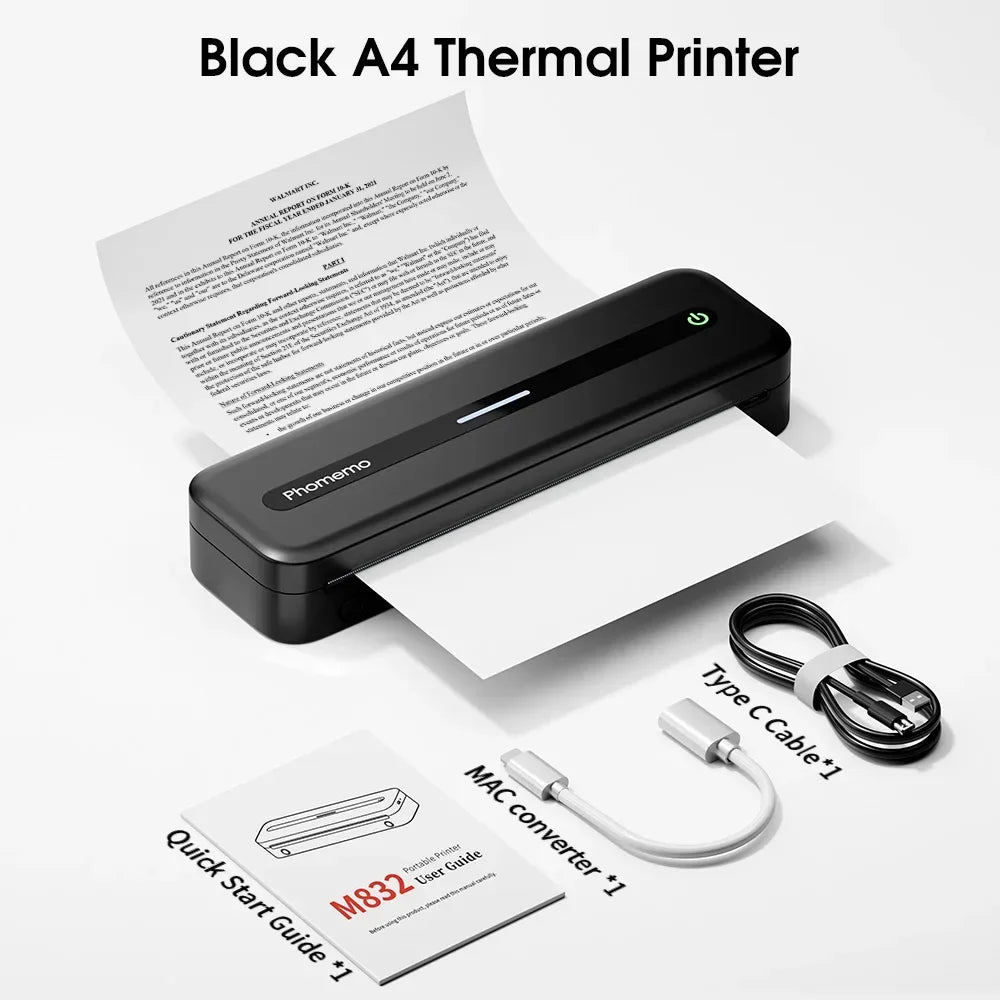 M832 Portable Printer Bluetooth Thermal Tattoo Printer Inkless Support 50/80/110/Letter/A4/A5 Thermal Paper for Mobile