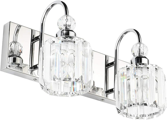 Modern Bathroom Vanity Light - 2-Light Crystal Wall Fixture for Bathroom