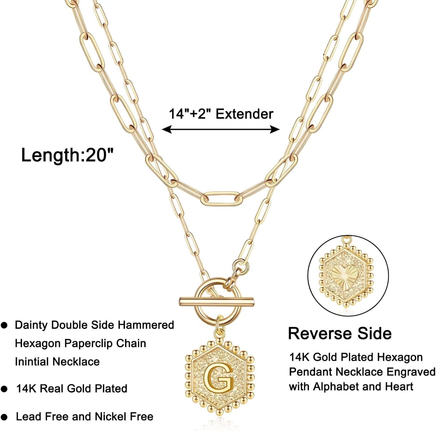 Layered Gold Necklaces for Women - 14K Gold Plated Silver Rose Gold Paperclip Chain Necklace Initial Necklaces for Women Toggle Clasp Layered Necklace Jewelry