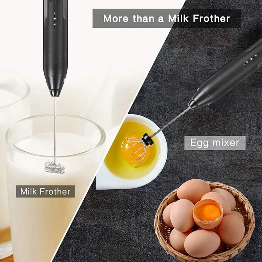 Electric Milk Frother Handheld Milk Foamer with Coffee Frother 3 Speeds Milk Whisk 2 in 1 Egg Beater Perfect for Coffee, Latte, Cappuccino, Black