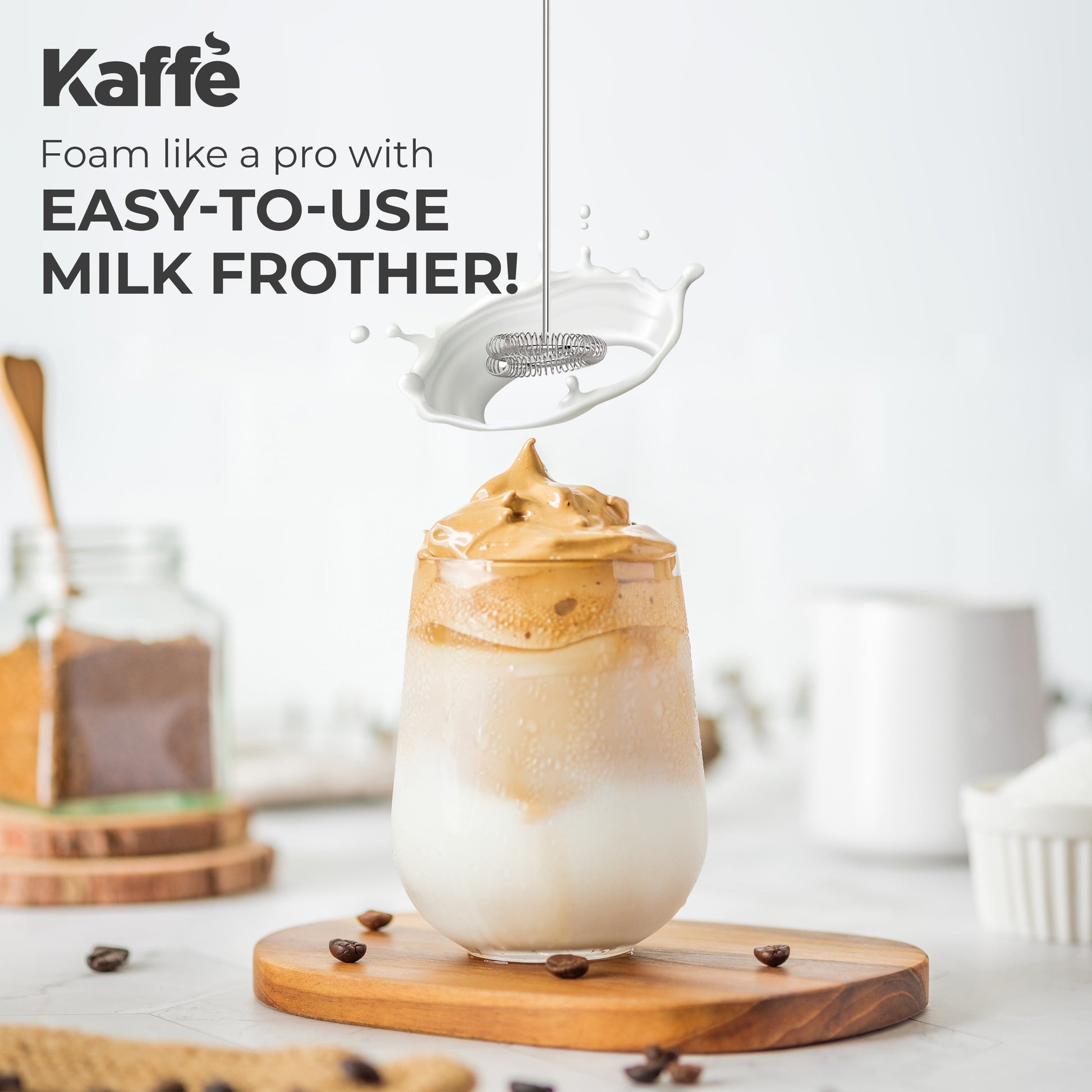 Handheld Milk Frother W/ Stand, Battery Operated, Stainless Steel