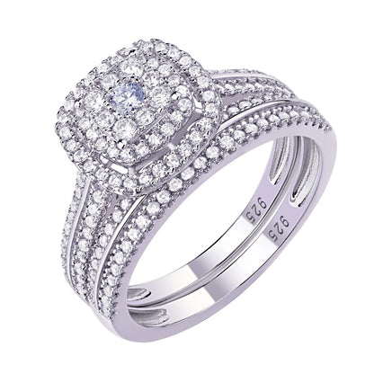 Newshe Engagement Rings for Women Wedding Ring Set 925 Sterling Silver Band round Cz 1.6Ct Size 9