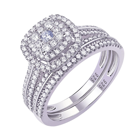 Newshe Engagement Rings for Women Wedding Ring Set 925 Sterling Silver Band round Cz 1.6Ct Size 9