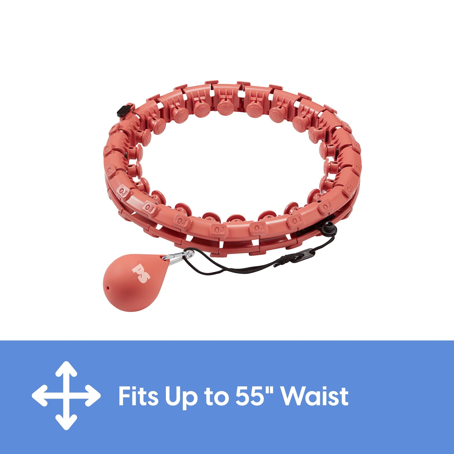 Weighted Fitness Hoop, Coral, Adjustable Diameter, One Hoop and Weight Attachment