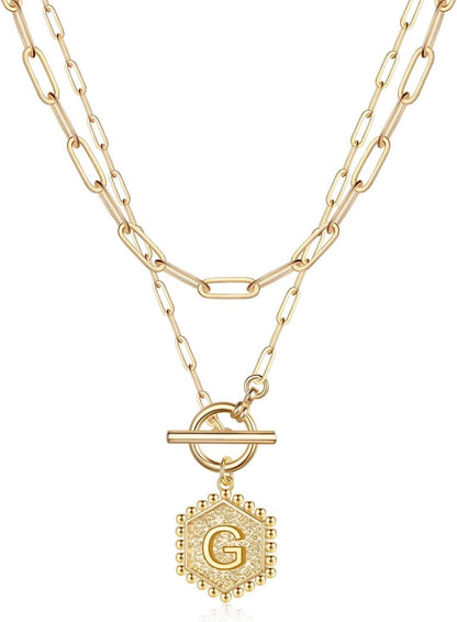 Layered Gold Necklaces for Women - 14K Gold Plated Silver Rose Gold Paperclip Chain Necklace Initial Necklaces for Women Toggle Clasp Layered Necklace Jewelry
