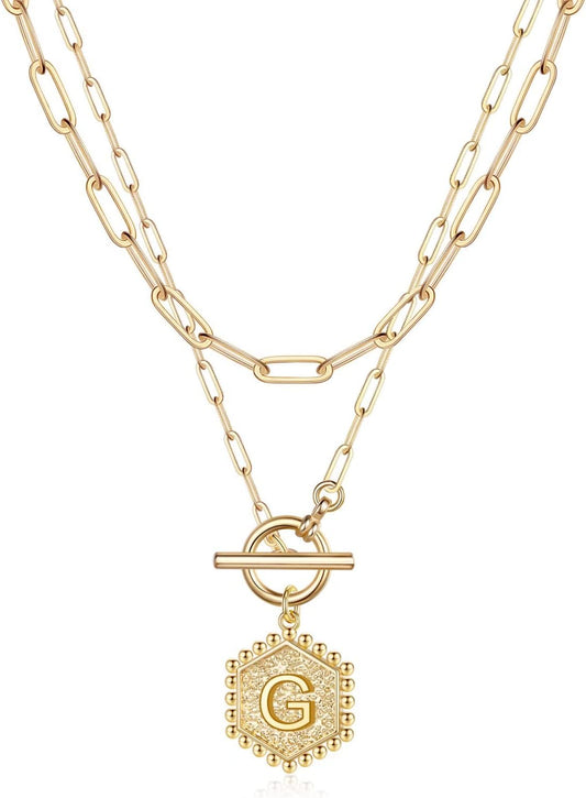 Layered Gold Necklaces for Women - 14K Gold Plated Silver Rose Gold Paperclip Chain Necklace Initial Necklaces for Women Toggle Clasp Layered Necklace Jewelry