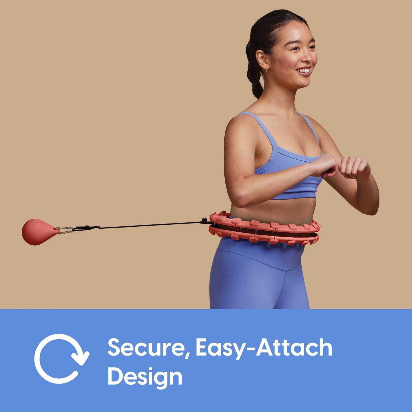 Weighted Fitness Hoop, Coral, Adjustable Diameter, One Hoop and Weight Attachment