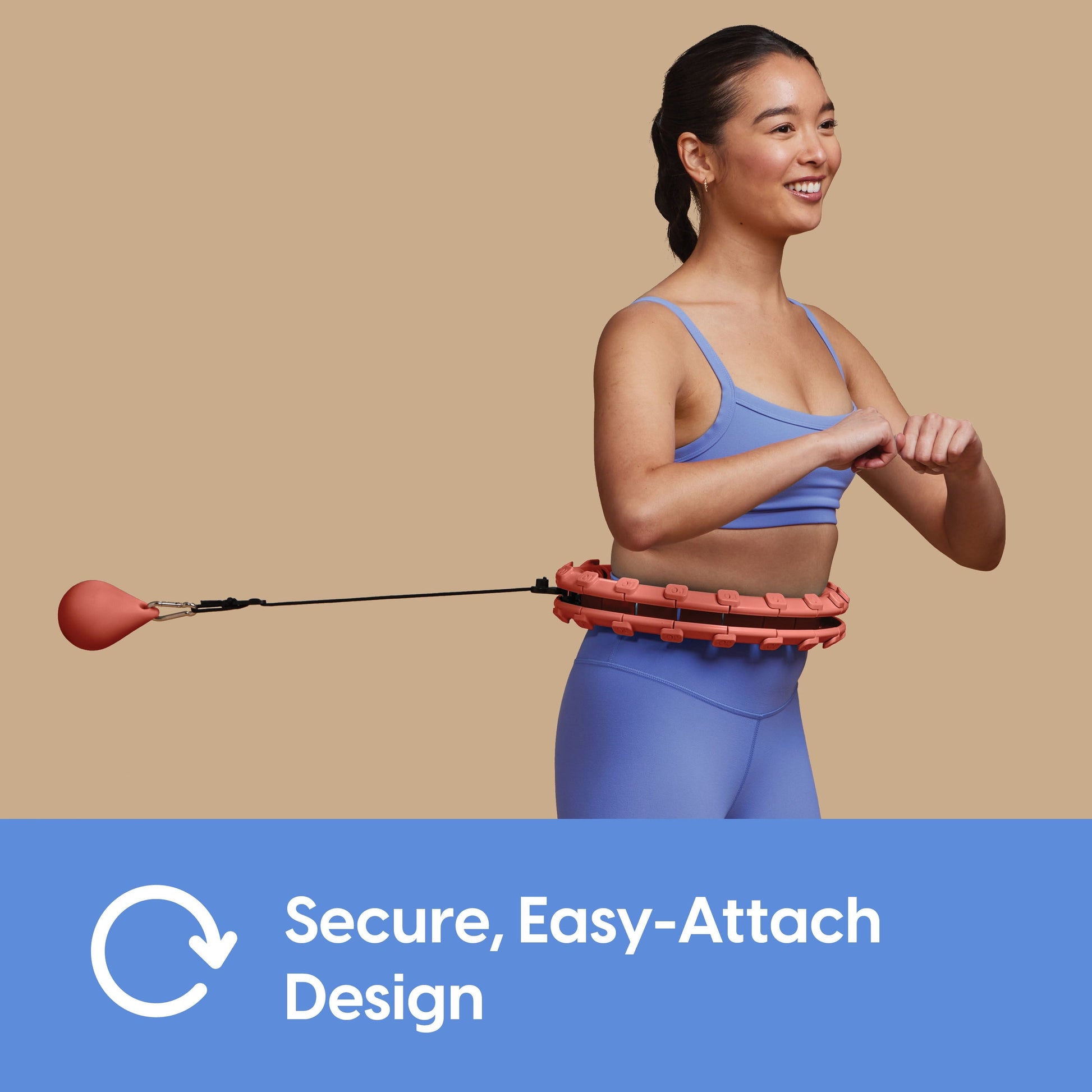 Weighted Fitness Hoop, Coral, Adjustable Diameter, One Hoop and Weight Attachment