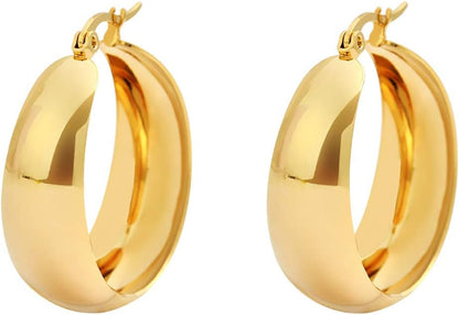 18K Gold Plated Lead-Free Hypoallergenic Wide Large Rounded Hoop Earrings with Click-Top