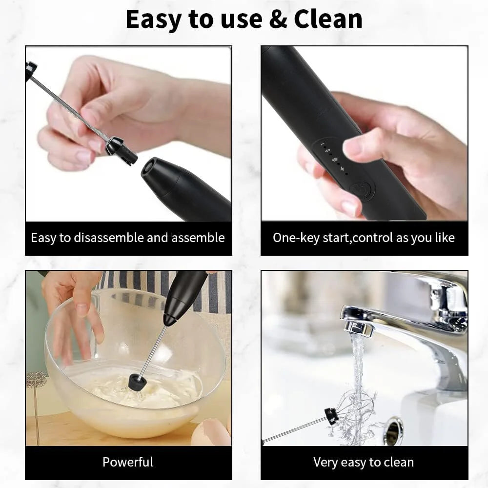 Electric Milk Frother Handheld Milk Foamer with Coffee Frother 3 Speeds Milk Whisk 2 in 1 Egg Beater Perfect for Coffee, Latte, Cappuccino, Black