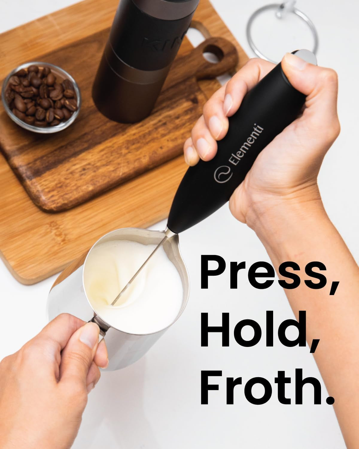 Milk Frother Wand & Drink Mixer with Stand - Powerful Coffee Frother Handheld Coffee Mixer Wand - Hand Held Milk Foamer to Make Perfect Cappuccinos, Lattes & Drink Mixes at Home (Black)