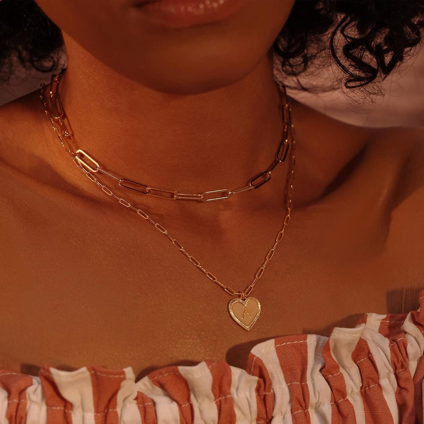 Gold Heart Necklace for Women Layered Initial Pendant Necklace Paperclip Gold Chain Aesthetic Jewelry Personalized 14K Gold Plated Necklaces