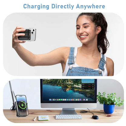 Magnetic Power Bank, 10000Mah Wireless Portable Charger with 22.5W Fast Charging, Magsafe Battery Pack with Built-In USB-C Cable and Adjustable Stand, for Iphone 16/15/14 All Series-Black
