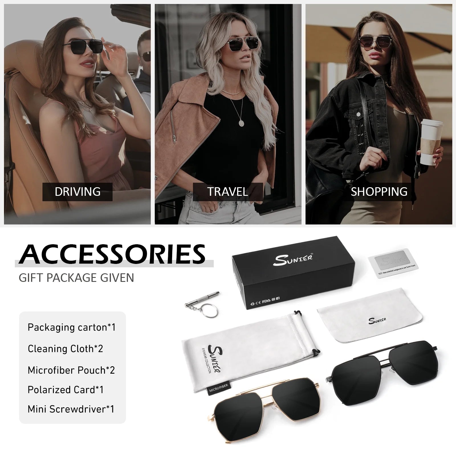 Polarized Pilot Fashion Sunglasses for Men Women Oversized Polygon Retro Metal Square Shade UV400 Protection-2 Pack