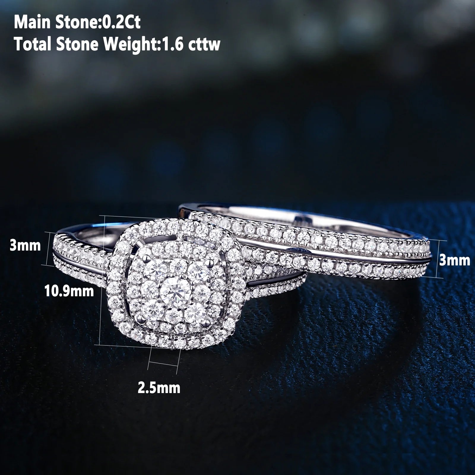 Newshe Engagement Rings for Women Wedding Ring Set 925 Sterling Silver Band round Cz 1.6Ct Size 9