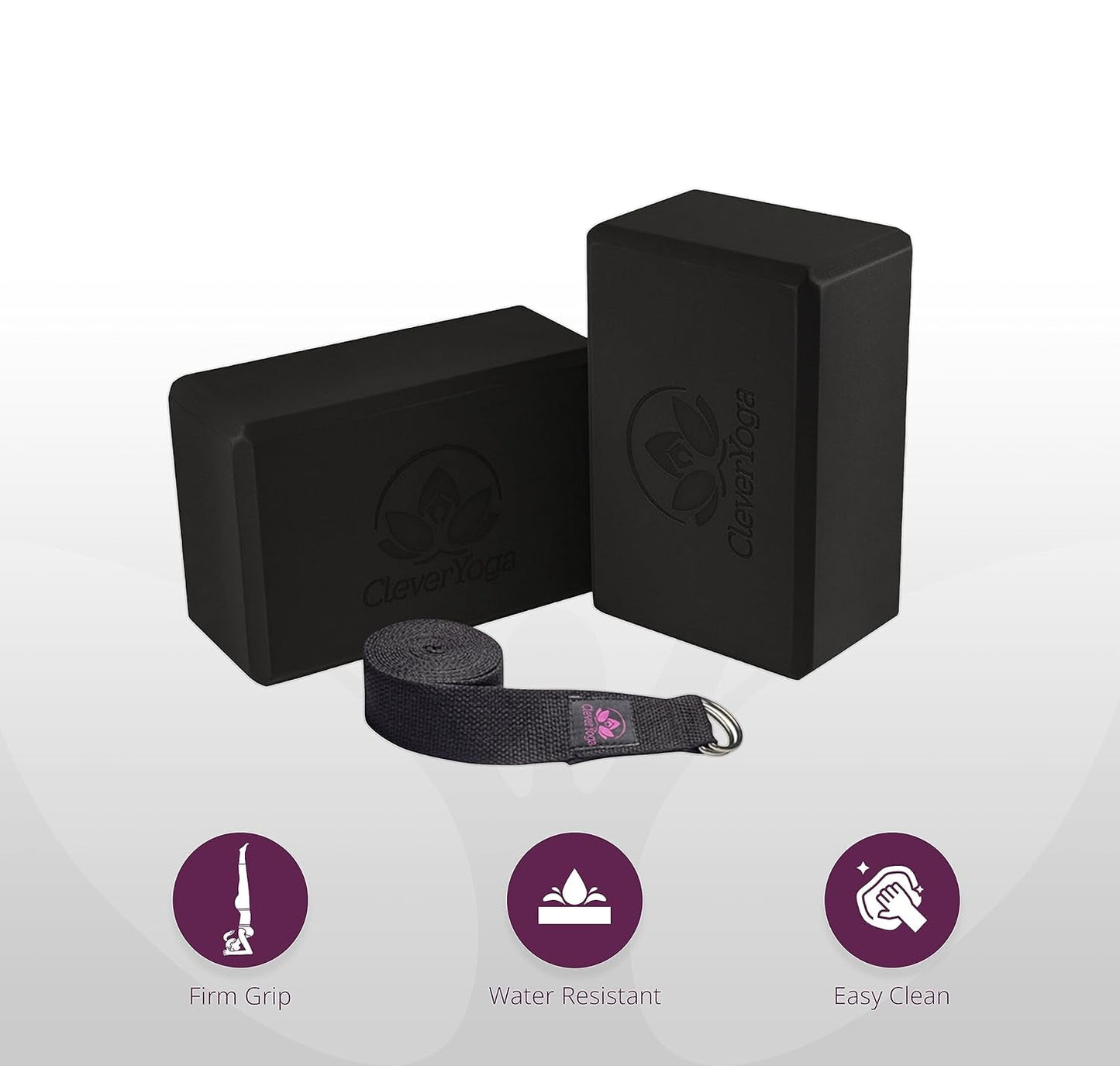 Blocks & Strap - Lighweight Foam Yoga Blocks 2 Pack with 8Ft Cotton Yoga Strap Set Kit for Beginners & Pros, Accessories & Equipment for Women & Men