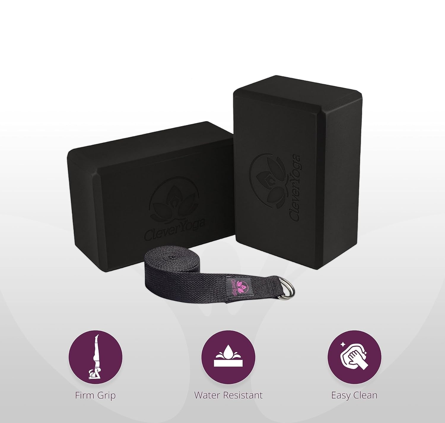 Blocks & Strap - Lighweight Foam Yoga Blocks 2 Pack with 8Ft Cotton Yoga Strap Set Kit for Beginners & Pros, Accessories & Equipment for Women & Men