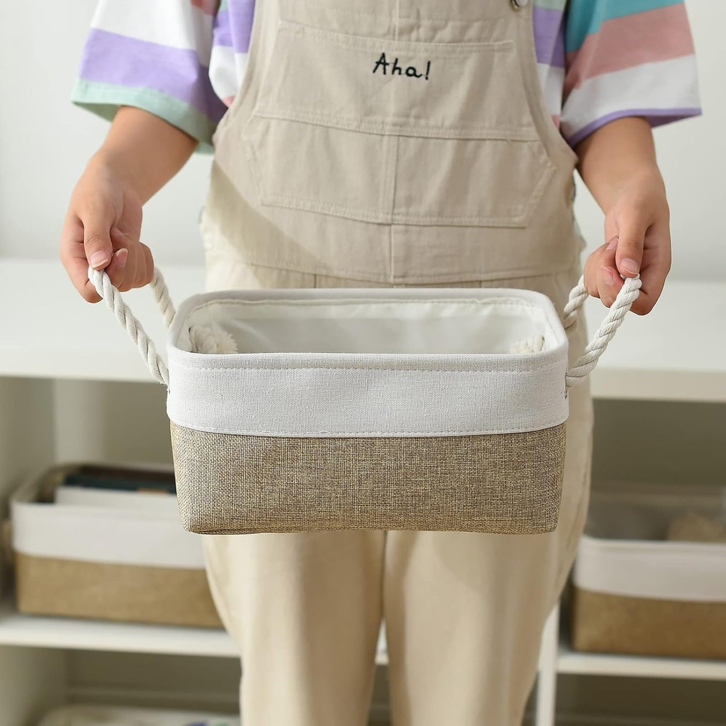 Small Storage Baskets for Shelves,Fabric Storage Baskets for Closet,Rectangular Collapsible Baskets for Organizing Clothes,Books,Gifts