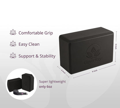 Blocks & Strap - Lighweight Foam Yoga Blocks 2 Pack with 8Ft Cotton Yoga Strap Set Kit for Beginners & Pros, Accessories & Equipment for Women & Men