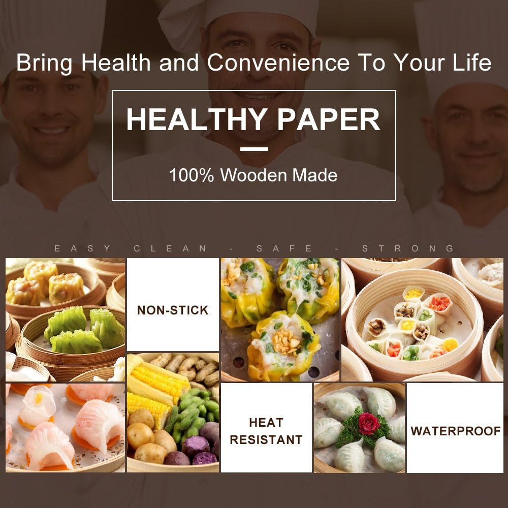100Pcs Air Fryer Liners,  9 Inch Bamboo Steamer Liners, Premium Perforated Parchment Paper Sheets, Non-Stick Basket Mat, Perfect for 5.3 & 5.8 QT Air Fryers/Steaming/Baking/Cooking