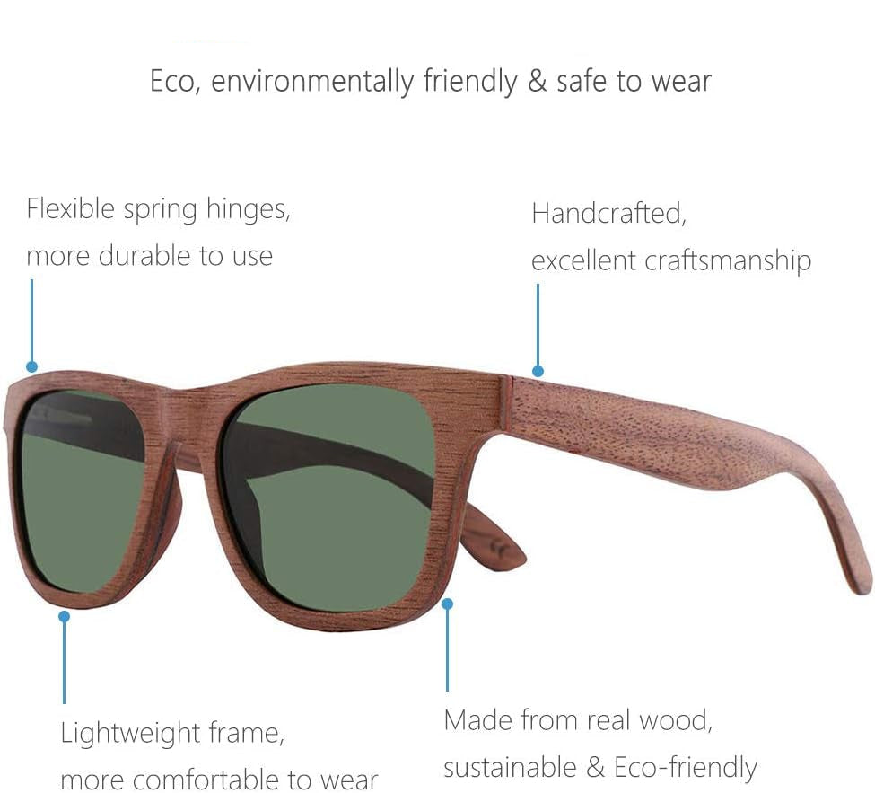 Polarized Wood Sunglasses Men, Wooden Bamboo Sunglasses for Women