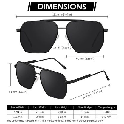 Polarized Pilot Fashion Sunglasses for Men Women Oversized Polygon Retro Metal Square Shade UV400 Protection-2 Pack