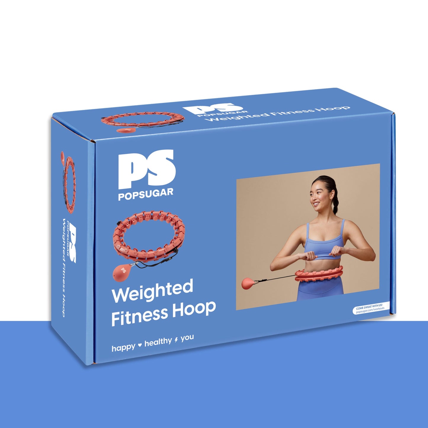 Weighted Fitness Hoop, Coral, Adjustable Diameter, One Hoop and Weight Attachment