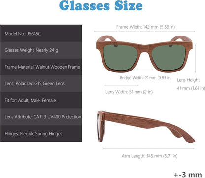 Polarized Wood Sunglasses Men, Wooden Bamboo Sunglasses for Women