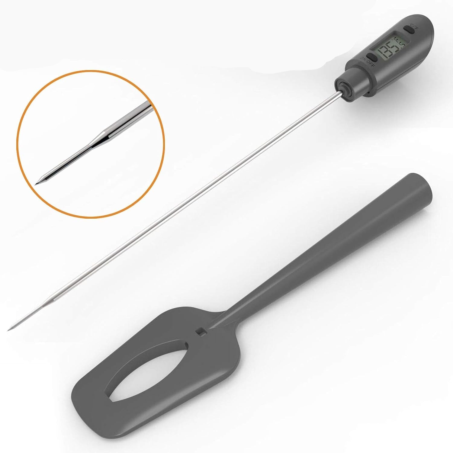Candy Thermometer Spatula with Pot Clip – Silicon Grey Chocolate Spatula with Thermometer Built In,Candy Thermometer,Thermometer Spoon for Chocolate, Candy,Creams,Sauces,Jams Meat Cooking
