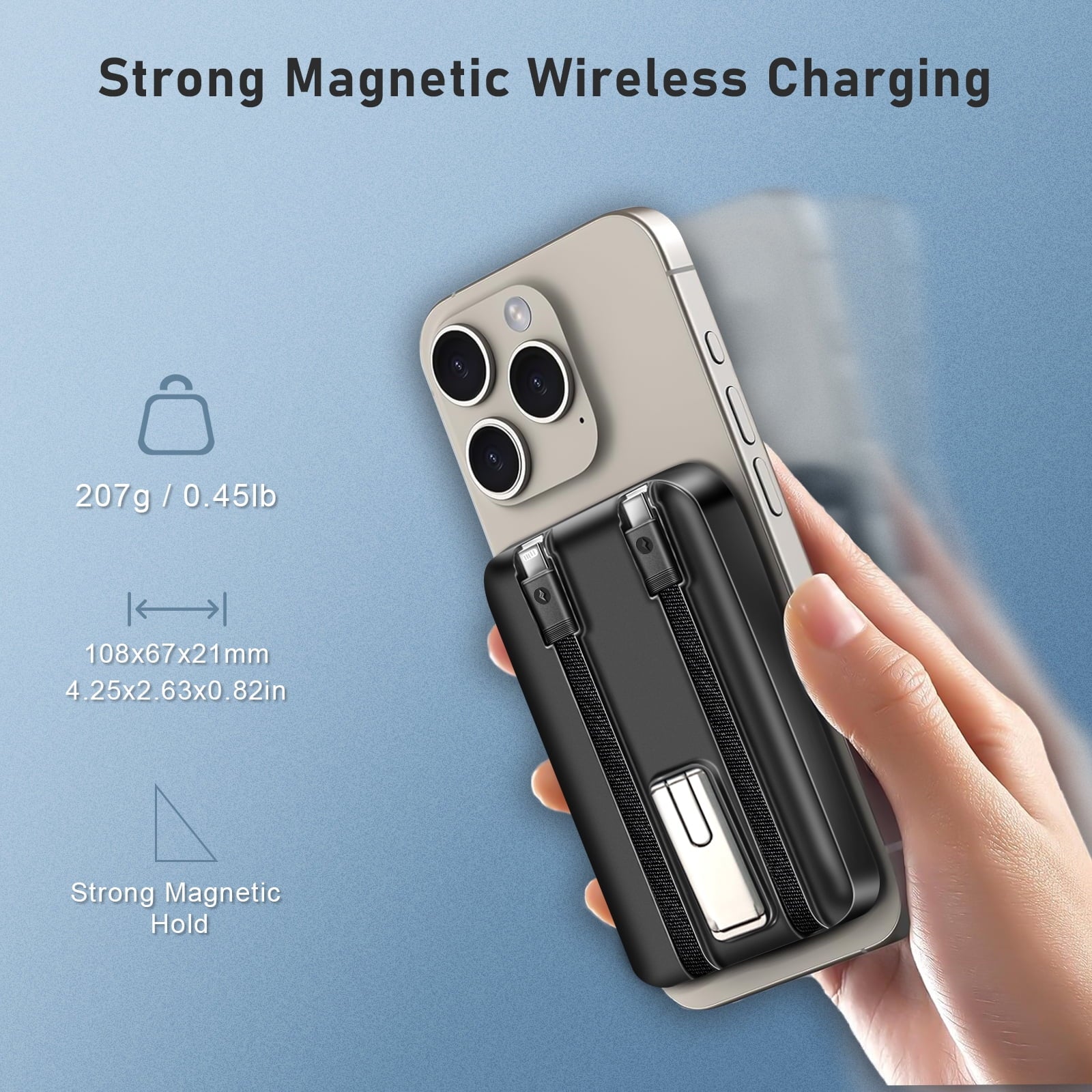 Magnetic Power Bank, 10000Mah Wireless Portable Charger with 22.5W Fast Charging, Magsafe Battery Pack with Built-In USB-C Cable and Adjustable Stand, for Iphone 16/15/14 All Series-Black